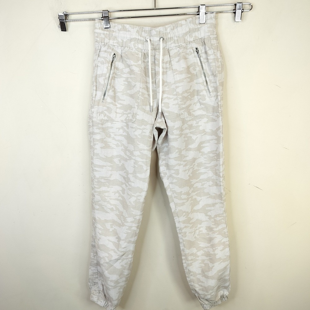 Athleta Cabo Linen Joggers Pants Camo Beige Ivory